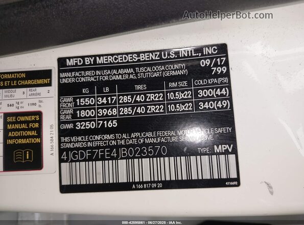 4JGDF7FE4JB023570 2018 MERCEDES-BENZ AMG GLS 63 White Vista del compartimento del motor
