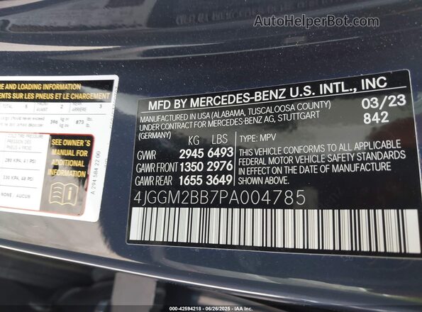 4JGGM2BB7PA004785 2023 MERCEDES-BENZ EQE 350+ SUV Синий Вид подкапотного пространства