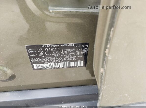4S4BTAEC3L3258083 2020 SUBARU OUTBACK Green Engine compartment view