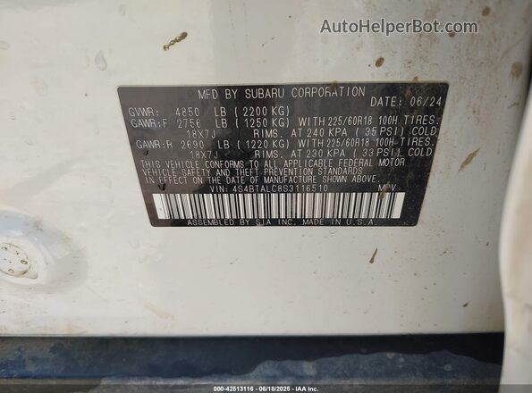 4S4BTALC8S3116510 2025 SUBARU OUTBACK Белый Вид подкапотного пространства