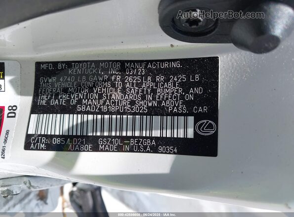58ADZ1B18PU153025 2023 LEXUS ES 350 White Вид підкапотного простору
