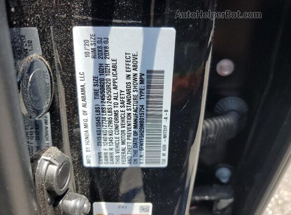 5FNYF5H29MB015754 2021 HONDA PILOT Black Vista de la etiqueta del VIN