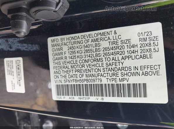 5FNYF8H56PB009779 2023 HONDA PASSPORT Black 