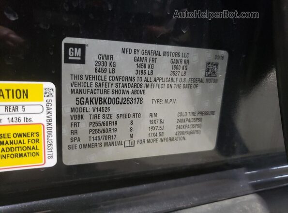 5GAKVBKD0GJ263178 2016 BUICK ENCLAVE Black Вид наклейки з VIN-кодом