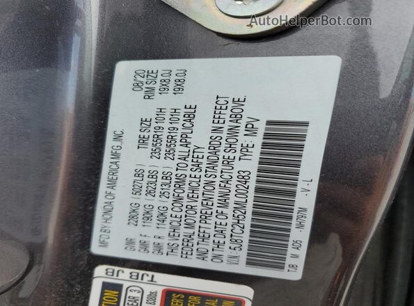 5J8TC2H52ML002483 2021 ACURA RDX Gray VIN კოდის სტიკერის ხედი