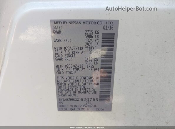 5N1AR2MMXGC620765 2016 NISSAN PATHFINDER White Widok komory silnika