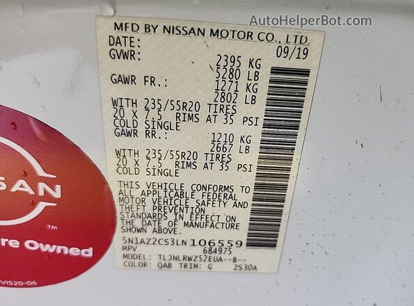 5N1AZ2CS3LN106559 2020 NISSAN MURANO  