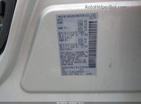 5N1DR2CM6LC617046 2020 NISSAN PATHFINDER Silver Widok komory silnika