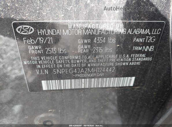 5NPEG4JA2MH124442 2021 HYUNDAI SONATA Gray 