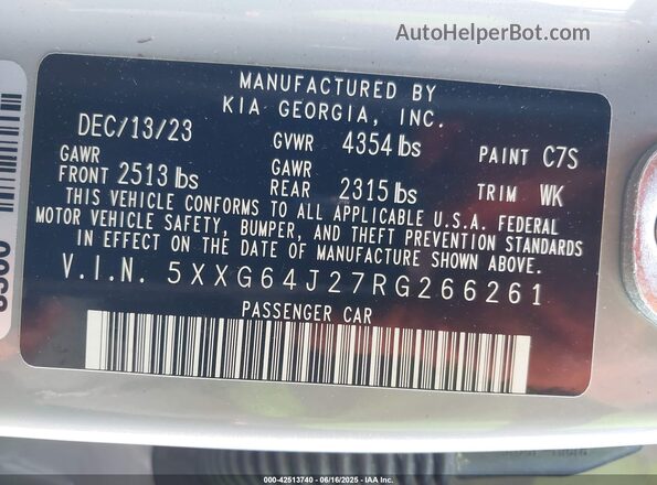 5XXG64J27RG266261 2024 KIA K5 Gray 