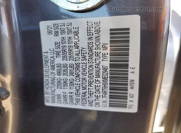 7FART6H9XME029487 2021 HONDA CR-V Gray Vista de la etiqueta del VIN