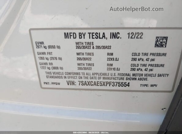 7SAXCAE5XPF375554 2023 TESLA MODEL X White 