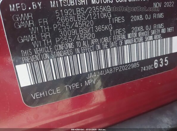 JA4J4UA87PZ022985 2023 MITSUBISHI OUTLANDER Red Widok komory silnika