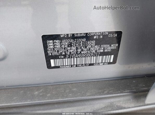 JF1VBAH68R9805712 2024 SUBARU WRX Gray Widok komory silnika