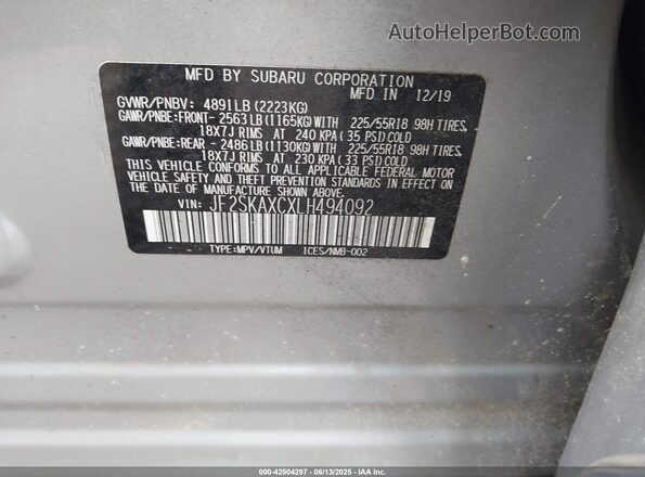 JF2SKAXCXLH494092 2020 SUBARU FORESTER Silver Widok komory silnika