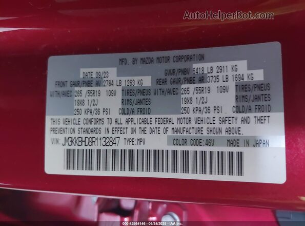JM3KKBHD8R1132847 2024 MAZDA CX-90 Red 