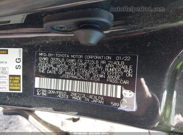JTDEPMAE2NJ214704 2022 TOYOTA LL Black Engine compartment view