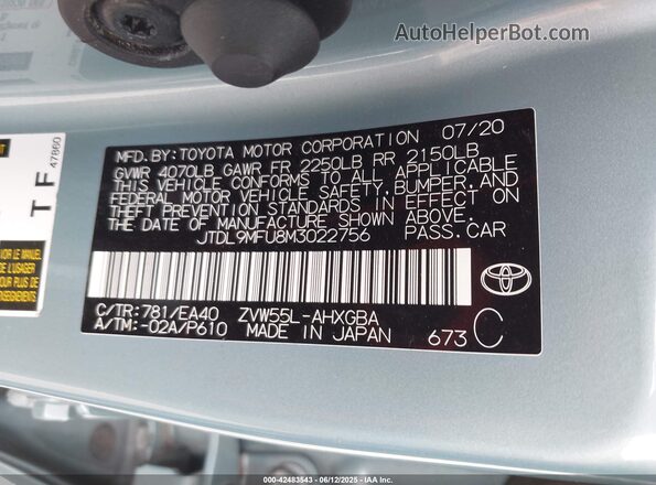 JTDL9MFU8M3022756 2021 TOYOTA LE Light Blue Вид подкапотного пространства