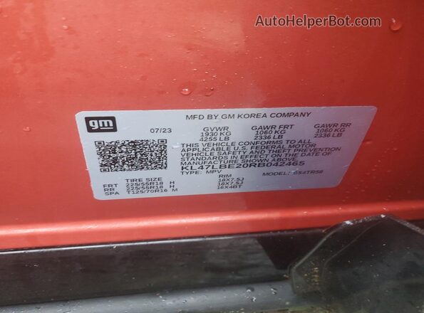 KL47LBE20RB042465 2024 BUICK OTHER Orange Widok naklejki z numerem VIN
