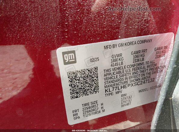 KL77LHEPXSC247132 2025 CHEVROLET TRAX Red 