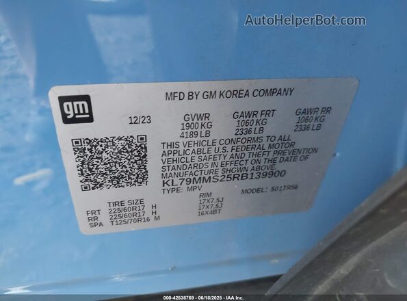 KL79MMS25RB139900 2024 CHEVROLET TRAILBLAZER Синий 