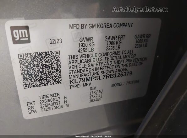 KL79MPSL7RB126379 2024 CHEVROLET TRAILBLAZER Серый 