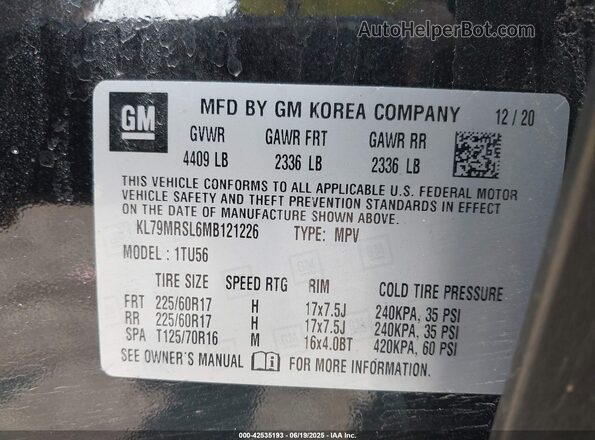KL79MRSL6MB121226 2021 CHEVROLET TRAILBLAZER Черный Вид подкапотного пространства