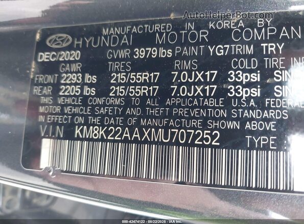 KM8K22AAXMU707252 2021 HYUNDAI KONA Gray Շարժիչի բաժամունքի տեսք