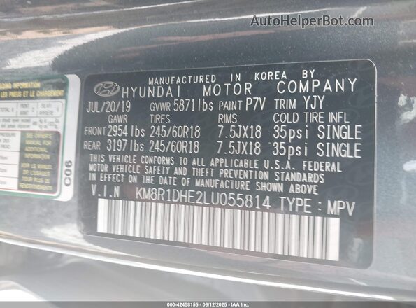 KM8R1DHE2LU055814 2020 HYUNDAI PALISADE Черный Вид подкапотного пространства
