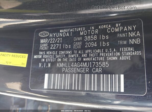 KMHLL4AG4MU173585 2021 HYUNDAI ELANTRA Black Շարժիչի բաժամունքի տեսք