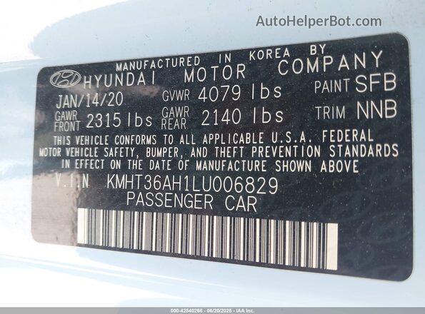 KMHT36AH1LU006829 2020 HYUNDAI VELOSTER N Light Blue Vista del compartimento del motor