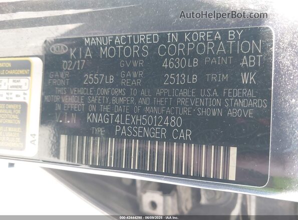 KNAGT4LEXH5012480 2017 KIA OPTIMA HYBRID Серый Вид подкапотного пространства