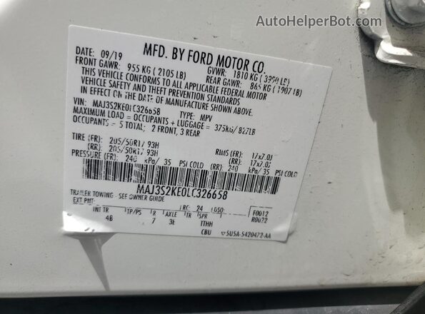 MAJ3S2KE0LC326658 2020 FORD ECOSPORT White Շարժիչի բաժամունքի տեսք