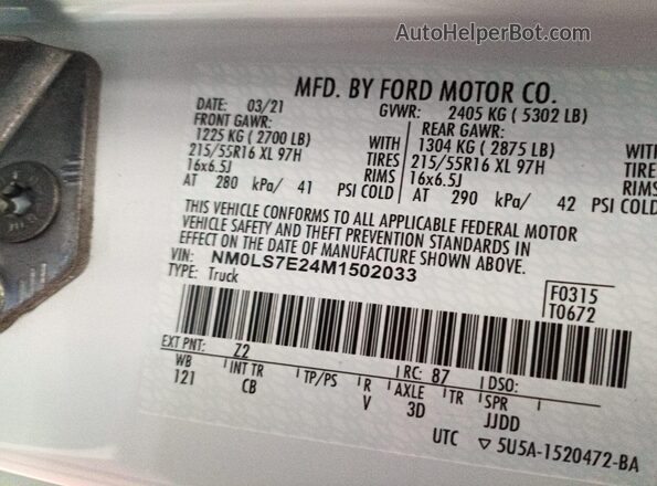 NM0LS7E24M1502033 2021 FORD TRANSIT CONNECT  