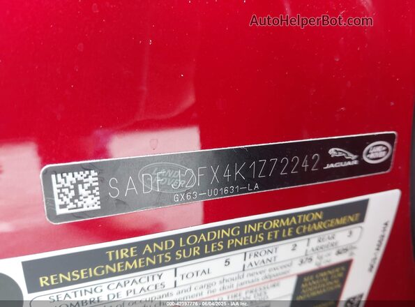 SADFJ2FX4K1Z72242 2019 JAGUAR E-PACE Бордовый Вид подкапотного пространства