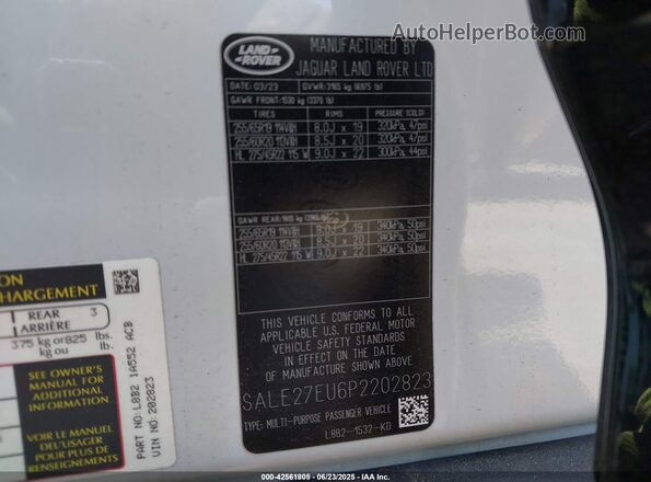 SALE27EU6P2202823 2023 LAND ROVER DEFENDER White 