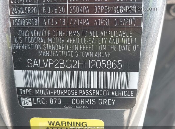 SALVP2BG2HH205865 2017 LAND ROVER RANGE ROVER EVOQUE Gray 