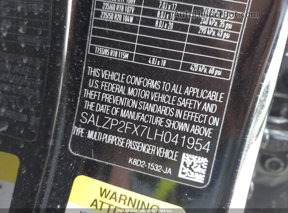 SALZP2FX7LH041954 2020 LAND ROVER RANGE ROVER EVOQUE Black ძრავის განყოფილების ხედი