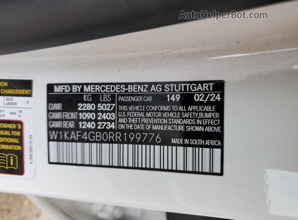 W1KAF4GB0RR199776 2024 MERCEDES-BENZ C-CLASS White VIN sticker view