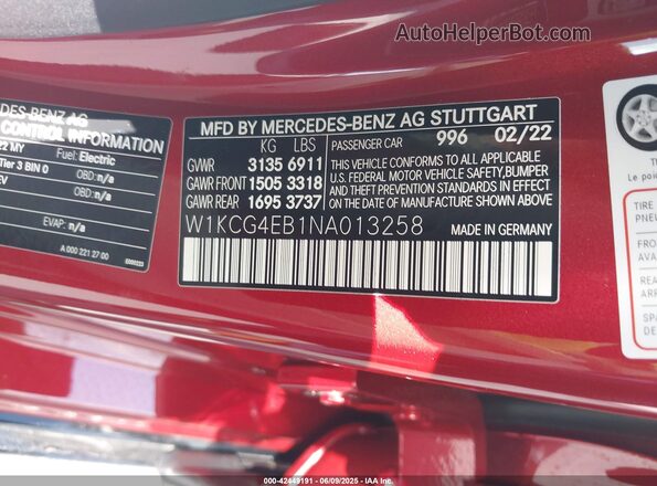 W1KCG4EB1NA013258 2022 MERCEDES-BENZ EQS 580 Red Շարժիչի բաժամունքի տեսք