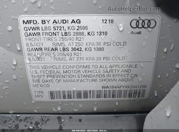 WA1B4AFYXK2041298 2019 AUDI SQ5 Серый Вид подкапотного пространства