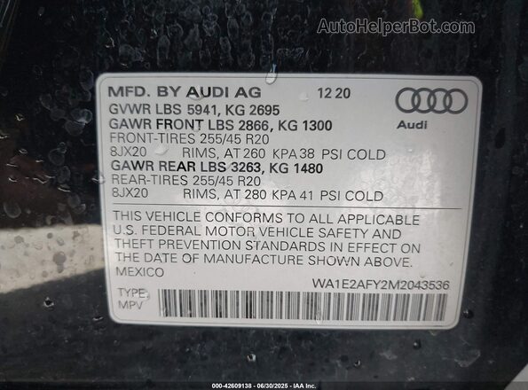 WA1E2AFY2M2043536 2021 AUDI Q5 Black ძრავის განყოფილების ხედი