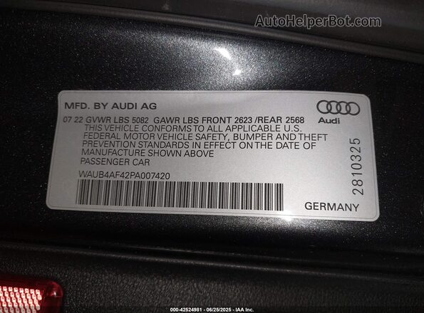 WAUB4AF42PA007420 2023 AUDI S4 Gray Engine compartment view