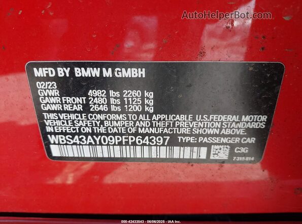 WBS43AY09PFP64397 2023 BMW M3 Orange Engine compartment view