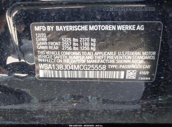 WBA13BJ04MCG25558 2021 BMW 5 SERIES Black Vista del compartimento del motor