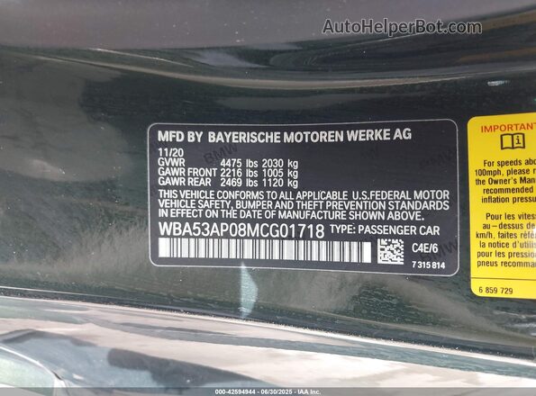 WBA53AP08MCG01718 2021 BMW 4 SERIES Зеленый Вид подкапотного пространства