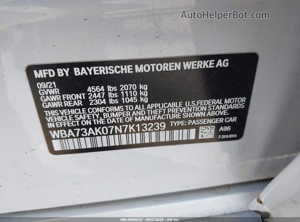 WBA73AK07N7K13239 2022 BMW 2 SERIES White Vista del compartimento del motor