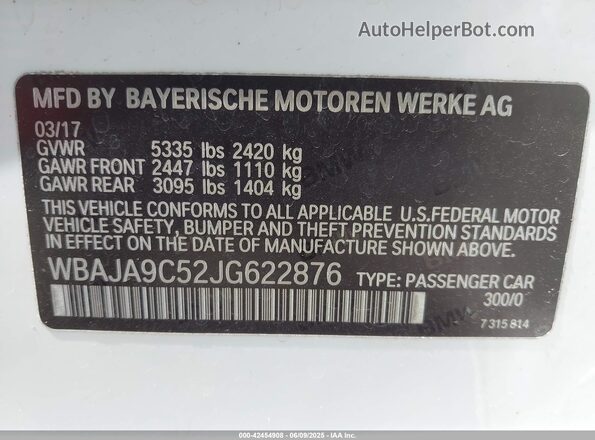 WBAJA9C52JG622876 2018 BMW 5 SERIES Белый Вид подкапотного пространства