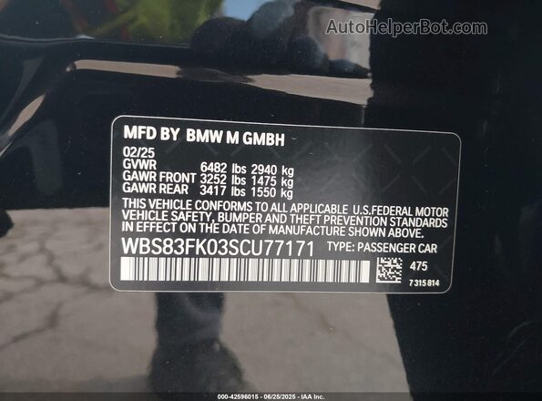 WBS83FK03SCU77171 2025 BMW M5 Black Вид підкапотного простору