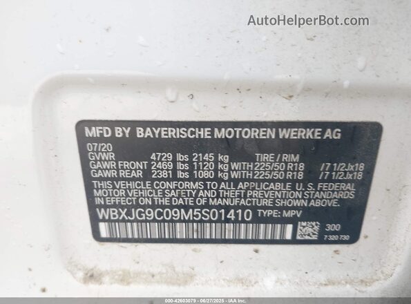 WBXJG9C09M5S01410 2021 BMW X1 White 